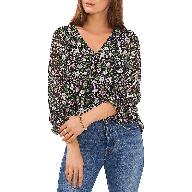 Mega Sale Vince Camuto Womens Floral Print V-Neck Blouse