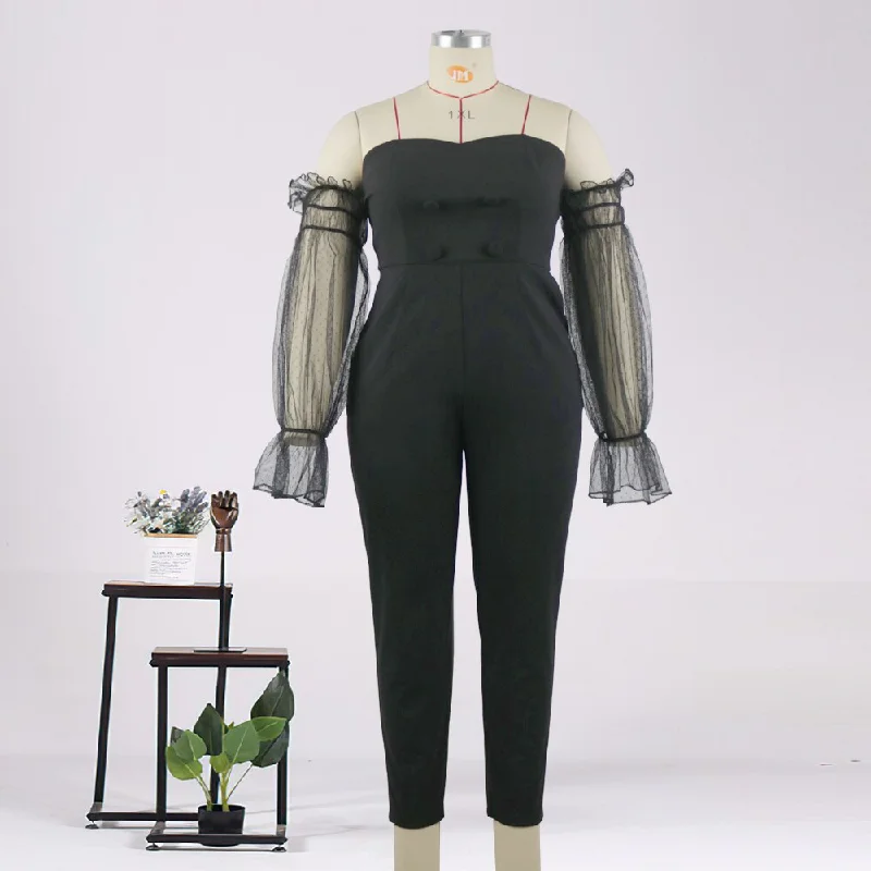 Epic Deals AOMEI Off Shoulder Backless Mesh Patchwork Jumpsuit Woman
