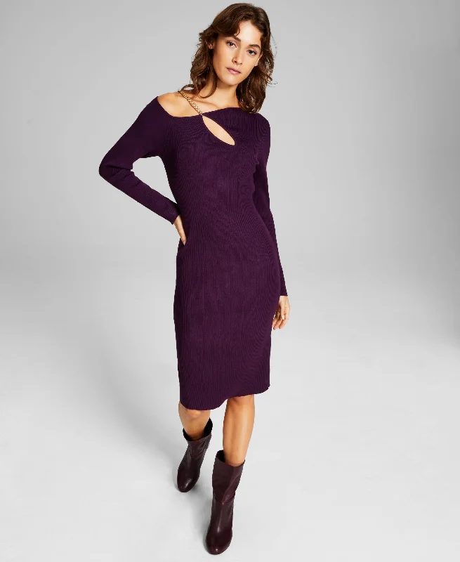 Inventory Reduction Women's Chain Cutout Long Sleeve Sweater Dress