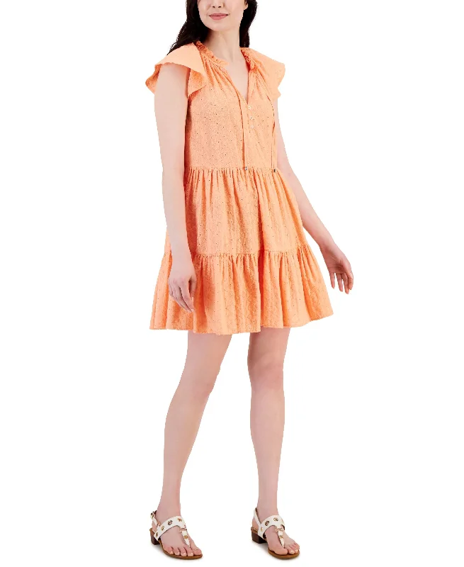 Final Sale Women's Cotton Flutter-Sleeve Tiered Dress