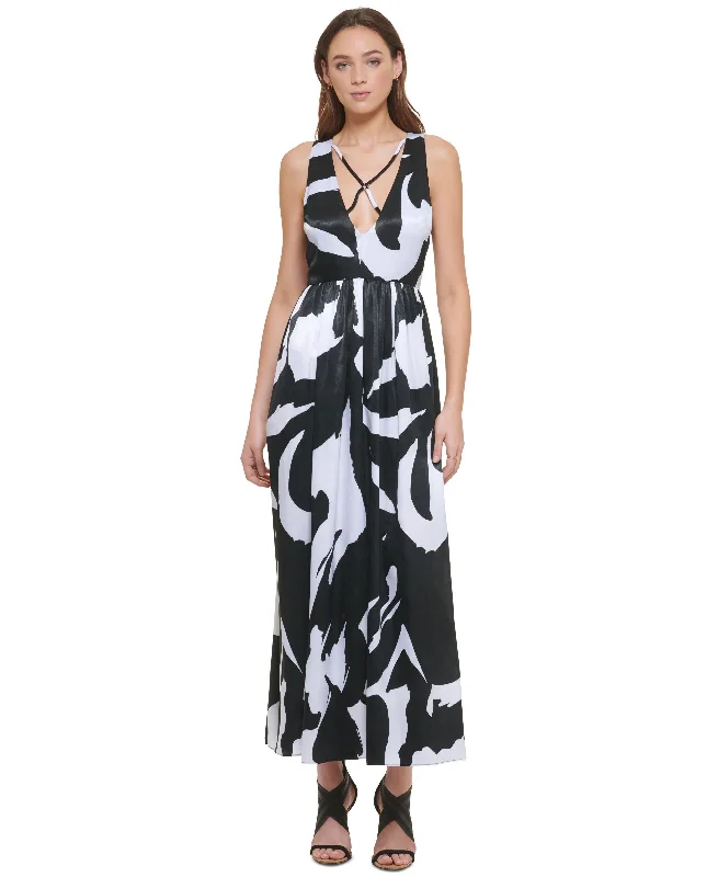 While Supplies Last Women's Crisscross V-Neck Sleeveless Printed Dress