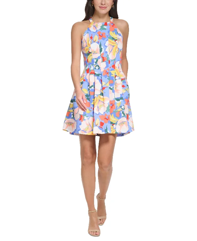 Price Slash Women's Floral-Print Halter Fit & Flare Dress