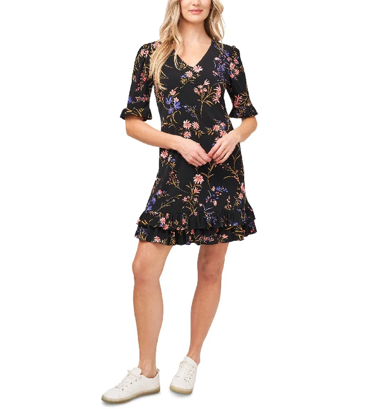 Year-End Sale Women's Floral-Print Ruffled Short Sleeve V-Neck Dress