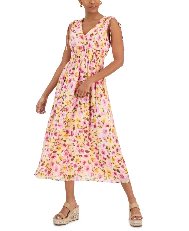 Members Only Women's Floral-Print Smocked-Waist Maxi Dress