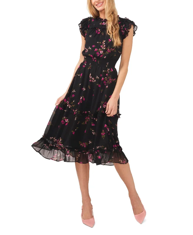 Hurry In Women's Floral Print Smocked-Waist Midi Dress