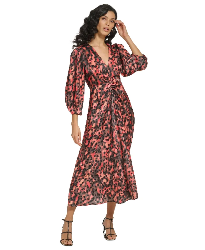 Deal of the Day Women's Long-Puffed-Sleeve V-Neck Dress