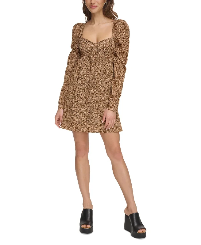 Holiday Sale Women's Long-Sleeve Printed Puff-Sleeve Dress