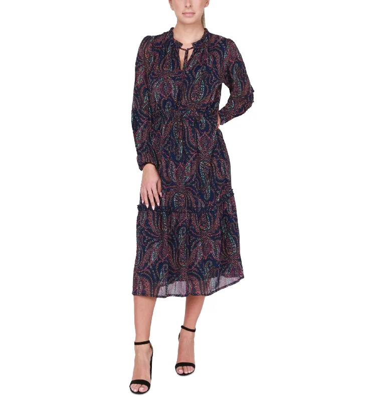 Hot Deal Women's Long-Sleeve Tiered Midi Dress