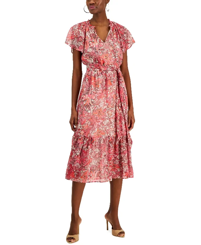 Anniversary Sale Women's Paisley Flutter-Sleeve Midi Dress