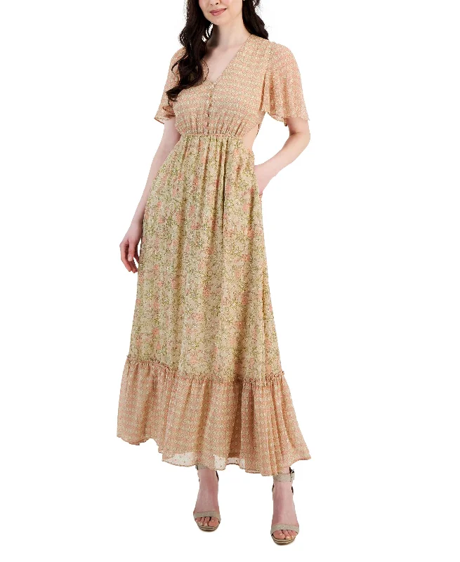 Doorbuster Deal Women's Paris Printed Side-Cut-Out Maxi Dress