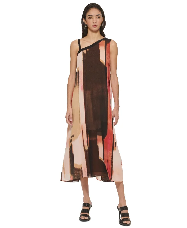 Exclusive Online Offer Women's Printed Asymmetric-Neck Chiffon Dress