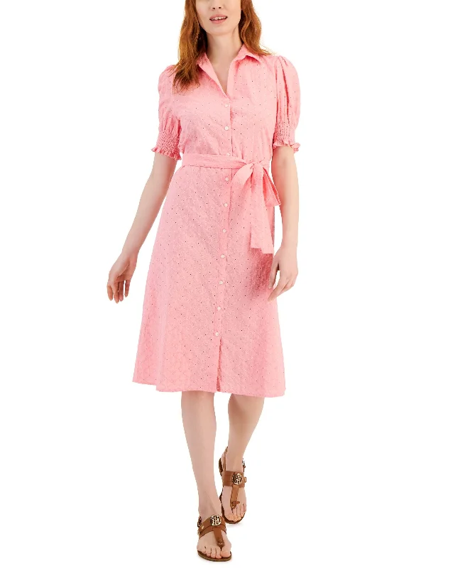 Markdowns Women's Puffed Sleeve Eyelet Midi Dress