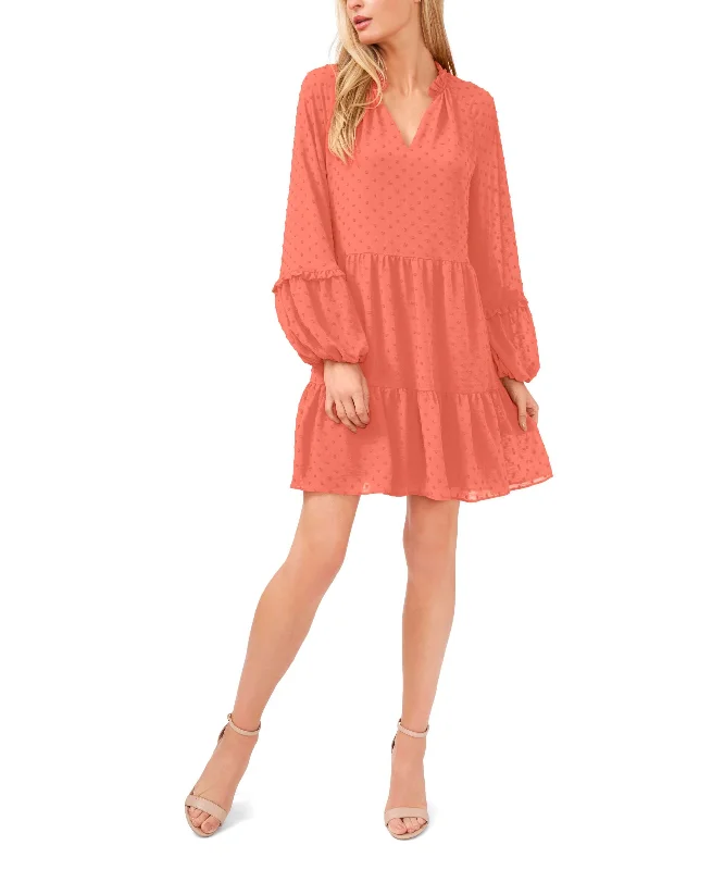 Now or Never Women's Ruffled Flutter Sleeve Swiss Dot Midi Dress