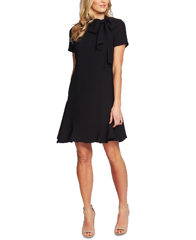 Limited Time Offer Women's Short Sleeve A-Line Bow Tie Neck Dress