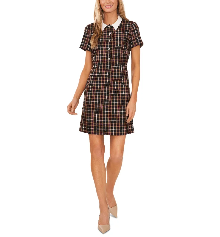 Discount Deals Women's Short Sleeve Rhinestone Button Dress