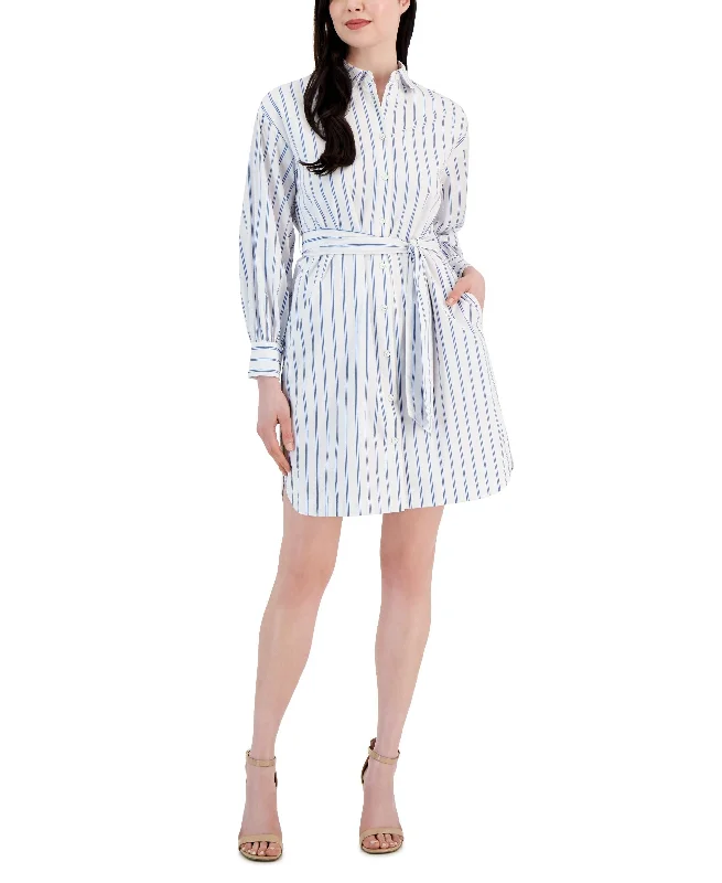 Today’s Special Women's Striped Collared Button Sash Shirtdress