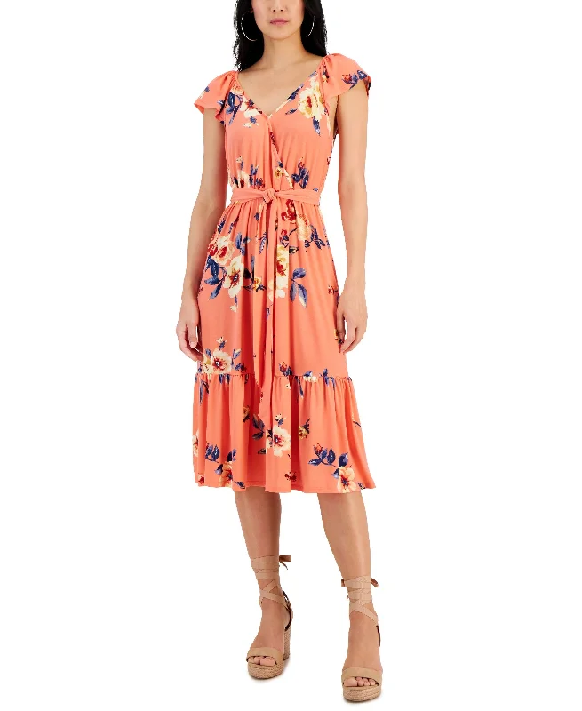 Warehouse Sale Women's Surplice Flutter-Sleeve Tiered Midi Dress