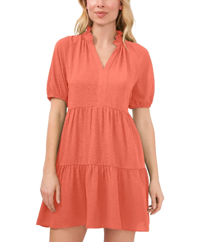 Exclusive Access Women's Short Sleeve Tiered V-Neck Baby Doll Dress